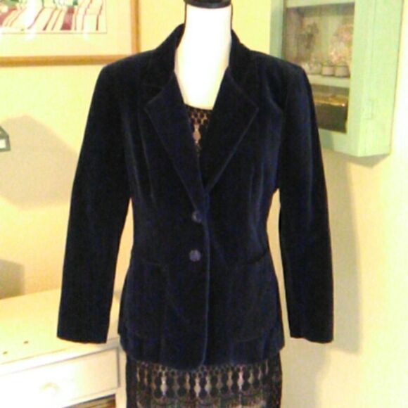 Vintage Dark Midnight Blue Velvet Jacket by Zukors California - Picture 1 of 6
